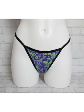 BODYZONE PURPLE BLK FLORAL T BACK THONG‎ NWT VINTAGE DISCOUNT ON MULTIPLES